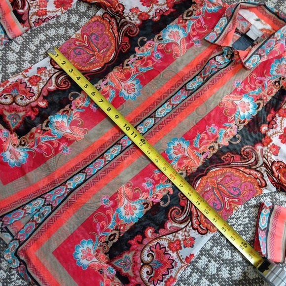 Chico's Travelers Tunic‎ Top 12/14 Large Lightweight Paisley Stretch Boho Bright - Picture 9 of 12